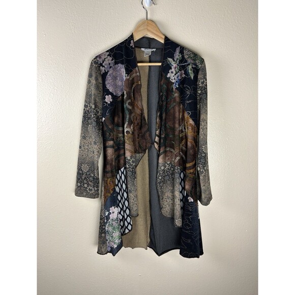 Ania.A Size S Kimono Cardigan Open Velvet Abstract Boho Asian Paisley Patchwork - Picture 1 of 3